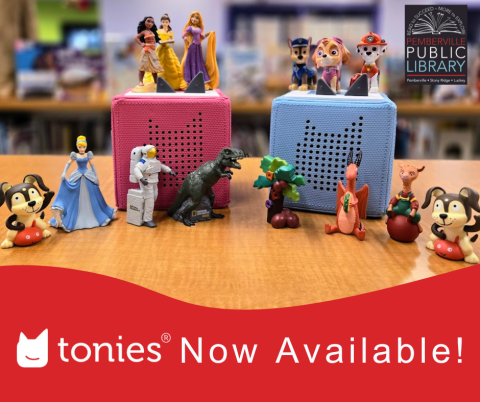 pink and blue speakers surronded by tonie characters